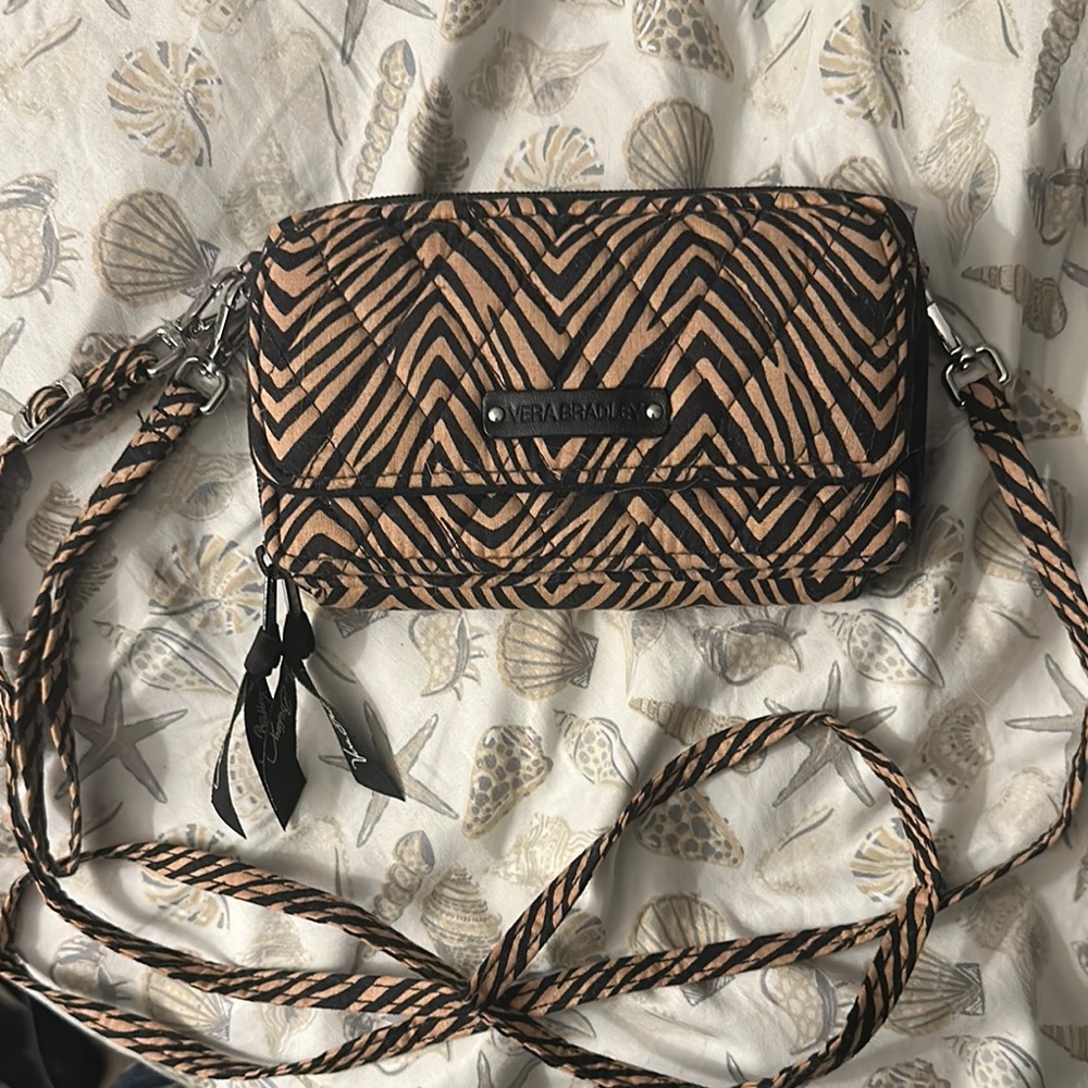 Vera Bradley Tan and Black Crossbody Bag or wristlet with Modern Design